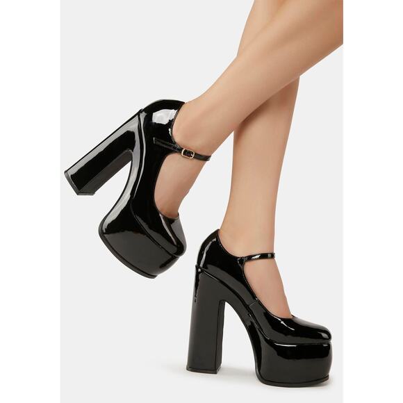 Lemon Drop By Privilege Taslim Patent Leather Platform Heels Size 5.5 Black - Picture 1 of 11